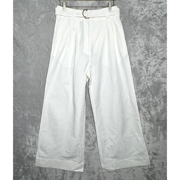 Ulla Johnson Pants - Ulla Johnson Pants Womens 6 White Kori High Rise Wide Leg Pleated Belted Linen